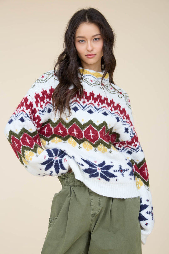 WINTER FAIR ISLE MOCK NECK KNIT SWEATER