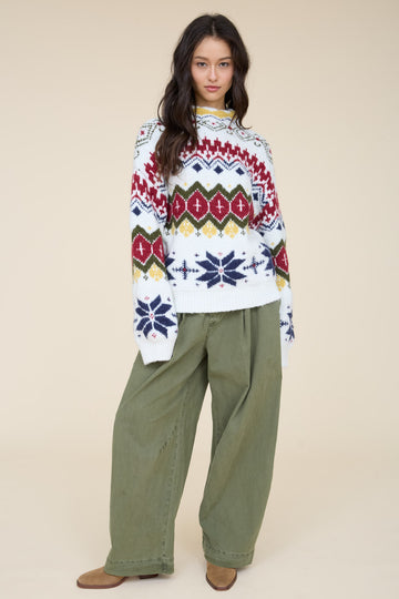 WINTER FAIR ISLE MOCK NECK KNIT SWEATER