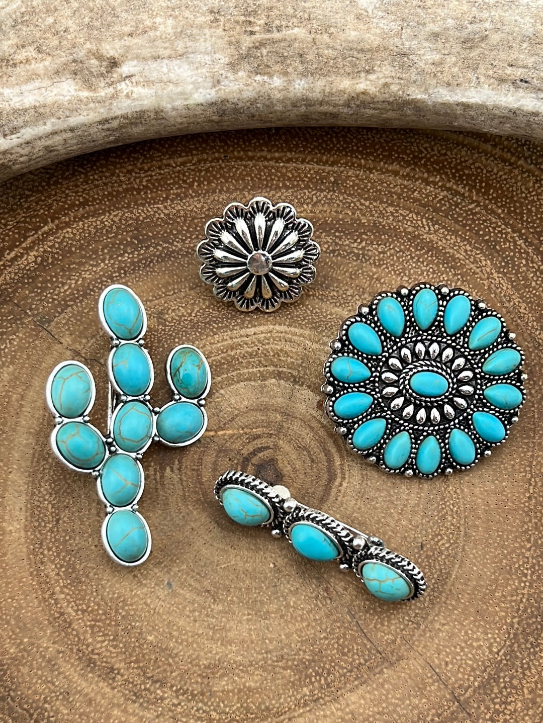 Fashion Turquoise Cactus Pin Set