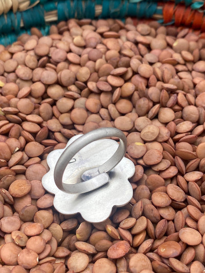 Peony Red Spiny Scalloped Sterling Adjustable Ring