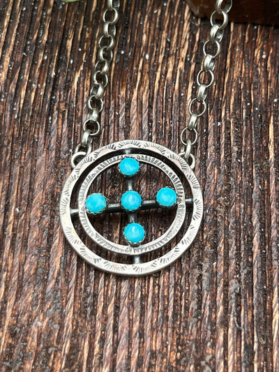 Ainsley 4 Stone Turquoise Double Circle Necklace - 18"