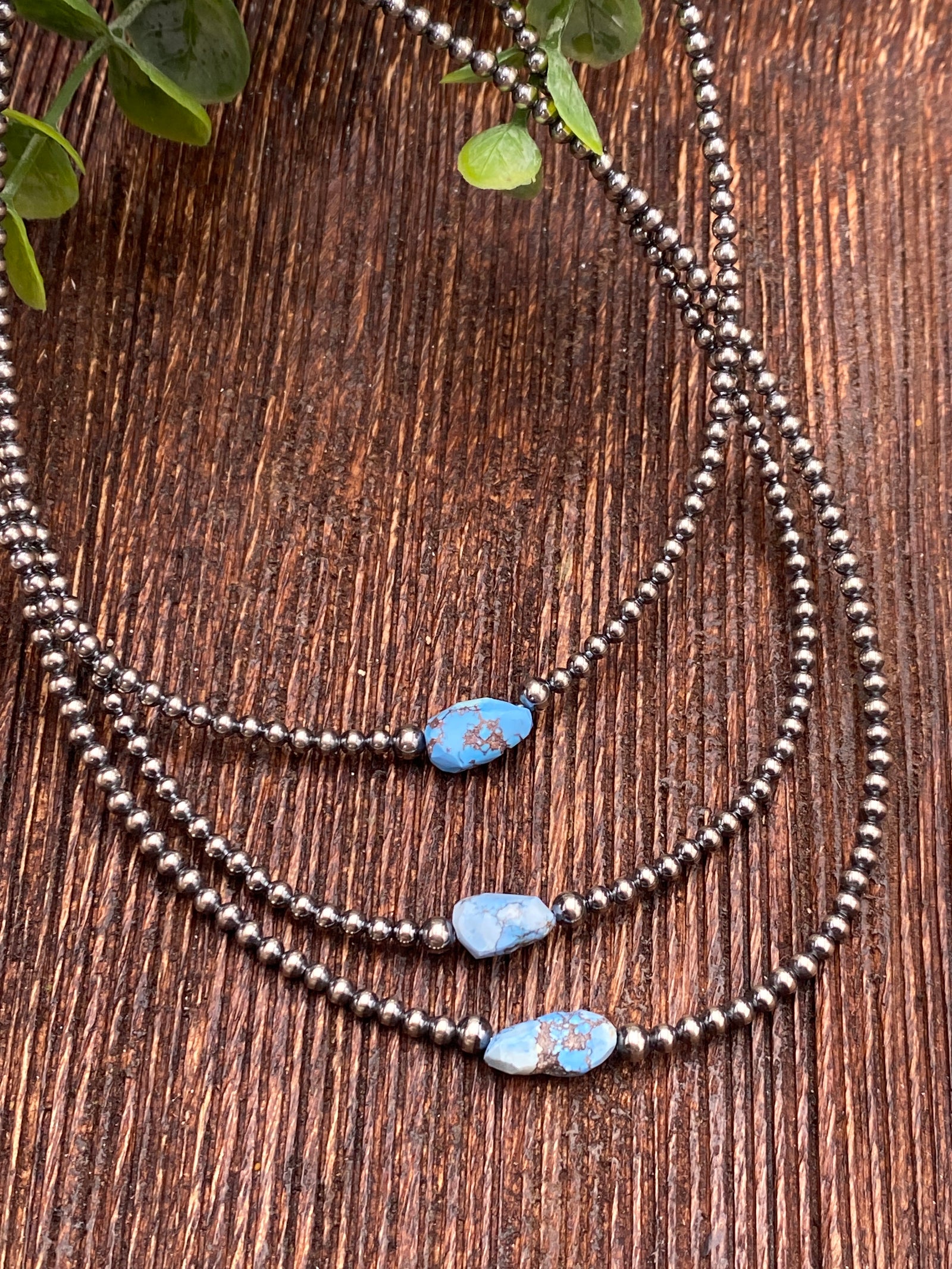 Norah Sterling 2mm Pearl Necklace With Tumbled Golden Hills Turquoise Center - 16"