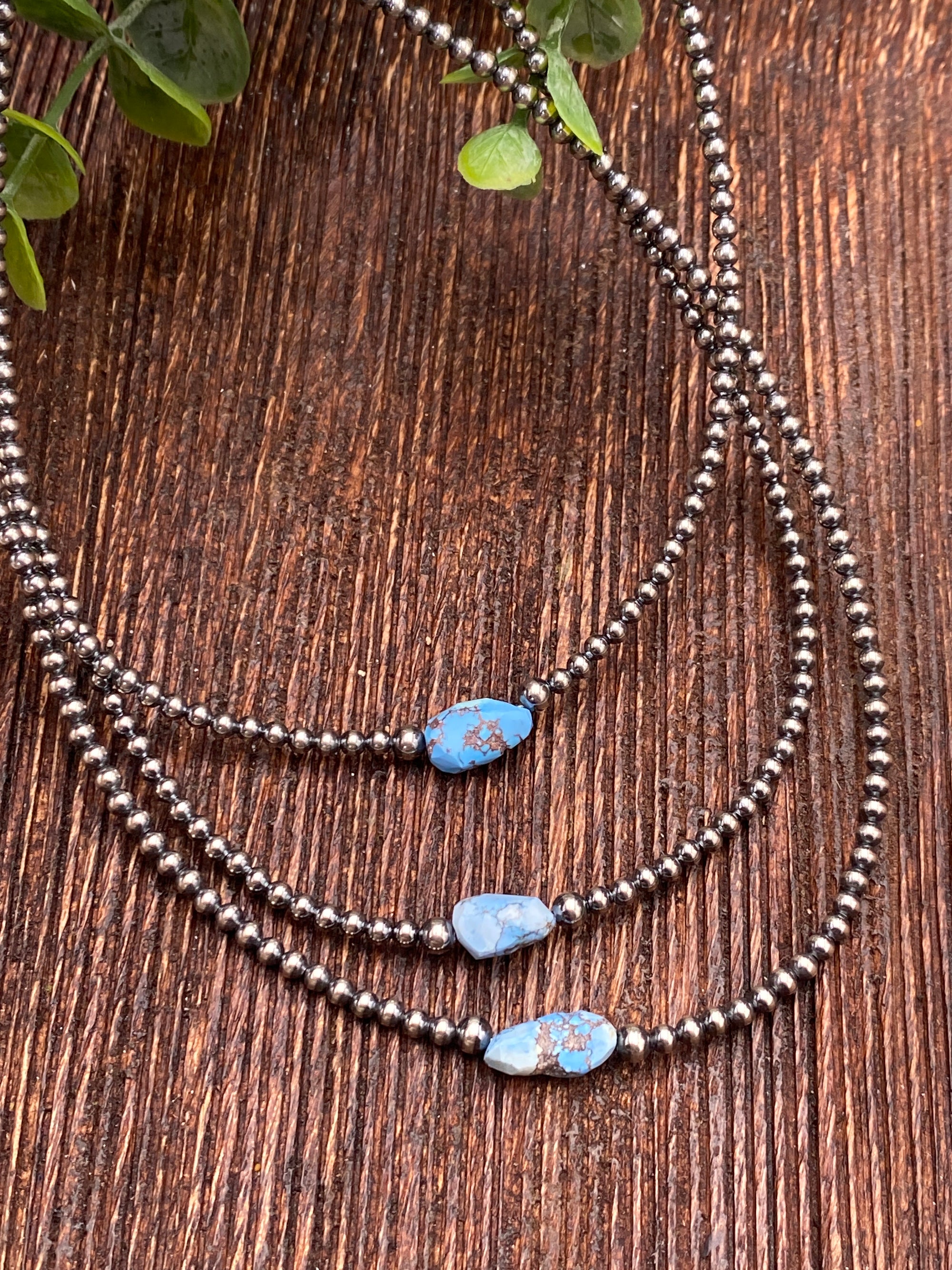 Norah Sterling 2mm Pearl Necklace With Tumbled Golden Hills Turquoise Center - 16"