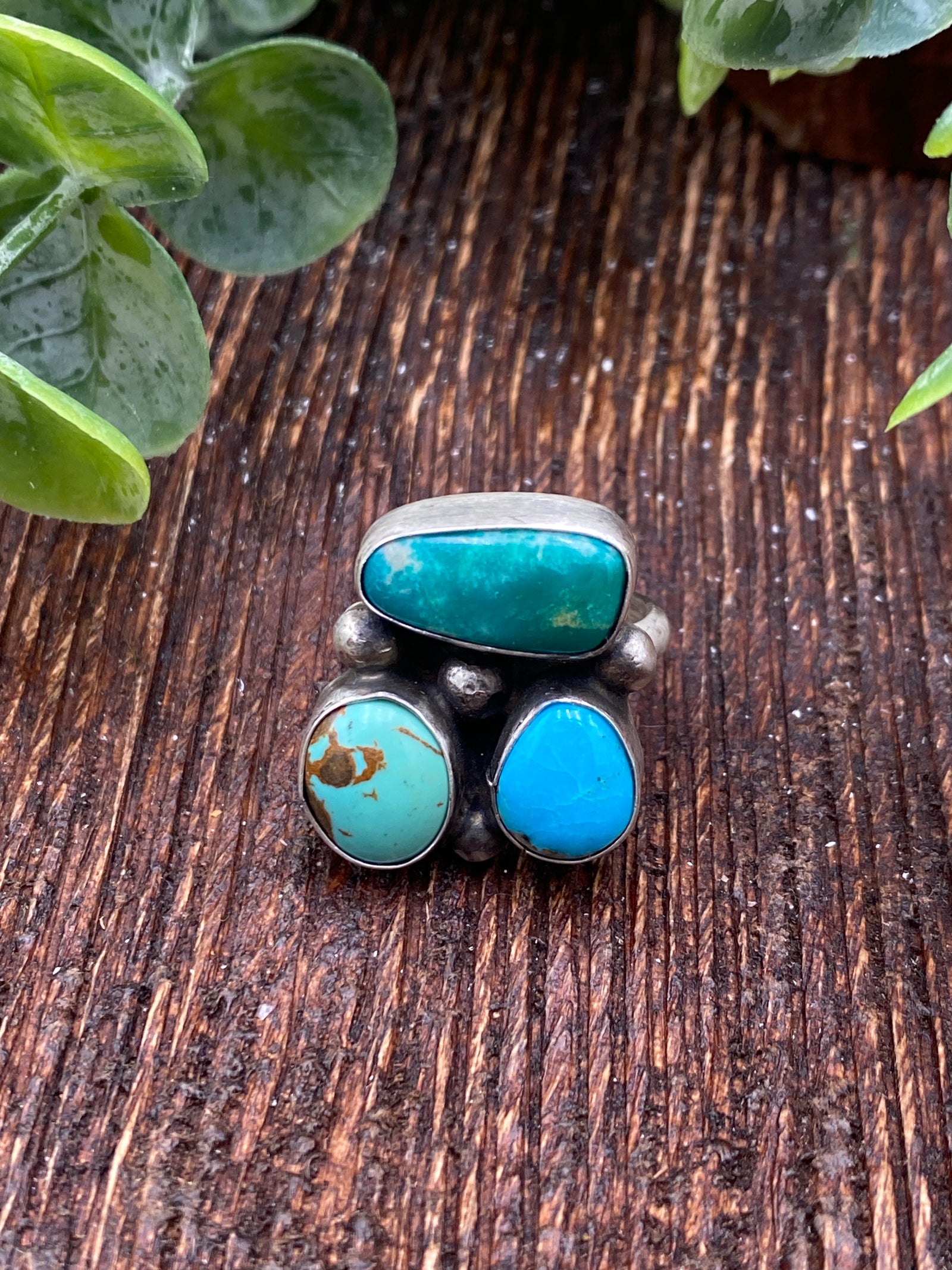 Jullian Sterling 3 Stone Turquoise Ring - Adjustable