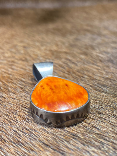Custer Stamped Sterling Spiny Stone Pendant