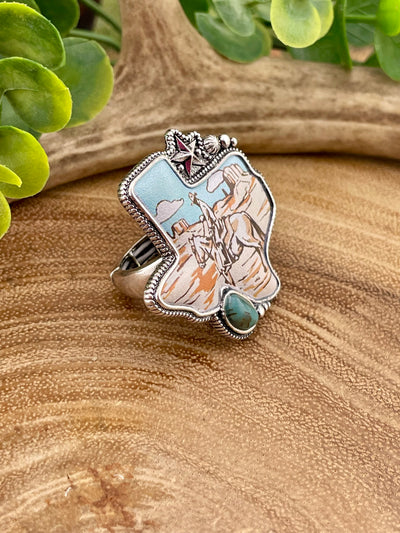 Texas Cowboy Scene Fashion Stretch Ring