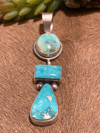 Haltom Sterling Linked Triple Stone Turquoise Pendant