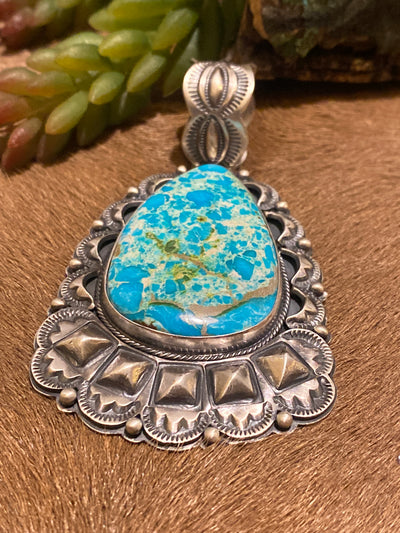 April Sterling Turquoise Teardrop Statement Pendant