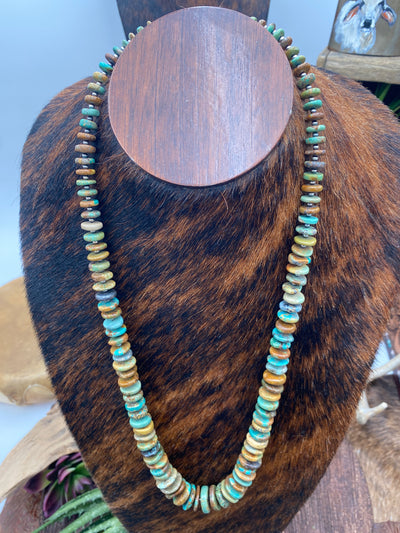 Kelter Turquoise Saucer Necklace With Alternating Silver Beads - 28" lol oh kl