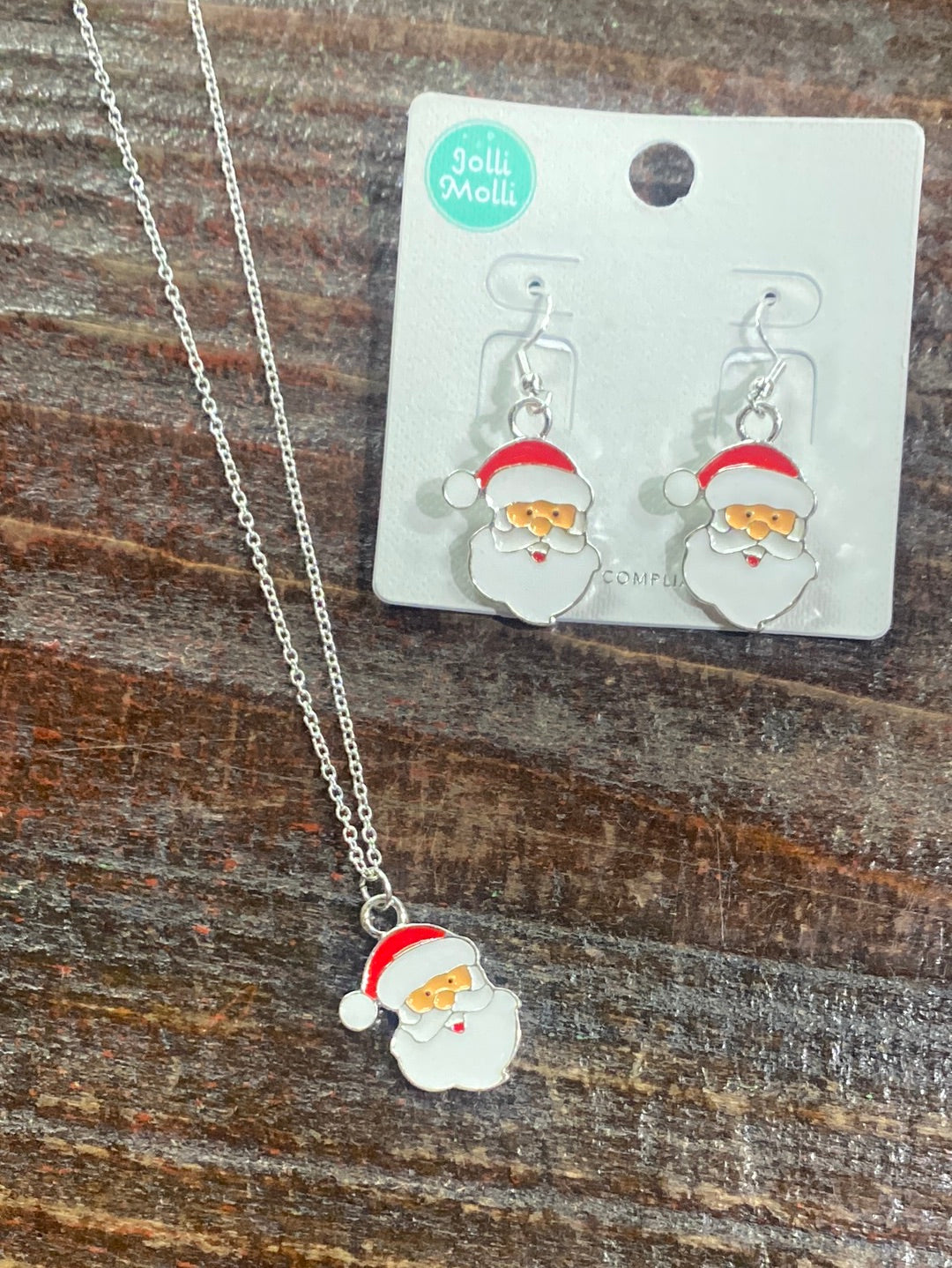 North Pole Enamel Santa Necklace & Earrings