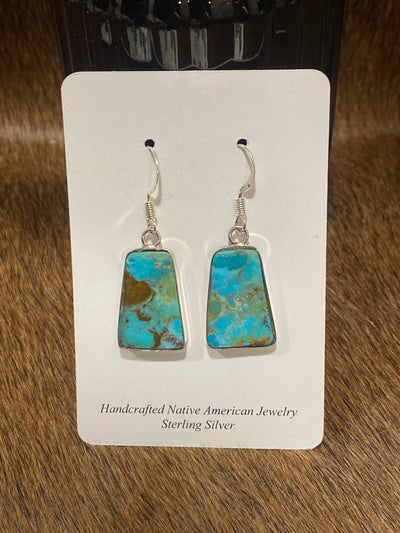 Santo Domingo Sterling Edge Turquoise Slab Earrings - Medium