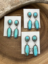 Astor Oval Stone Post Sterling Earrings With Oval Drop - Turquoise