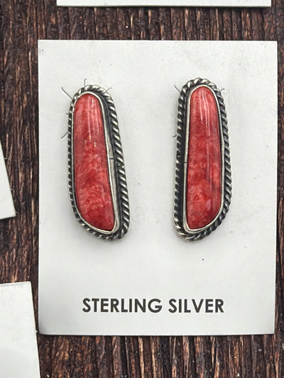 Garrison Sterling Roped Red Spiny Stud Earrings