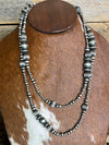 Taft Sterling Varied Navajo & Textured Bead Necklace - 46"