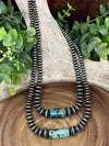 Jasper 4-14mm Graduated Sterling Saucer Necklace With Tibetan Turquoise Barrel Bead Center - 16-18"