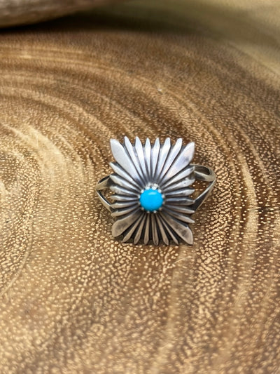 Axel Sterling Rectangle Burst Ring With Turquoise Center