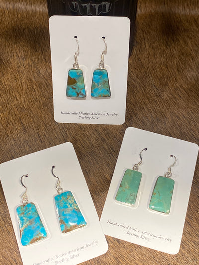 Santo Domingo Sterling Edge Turquoise Slab Earrings - Medium
