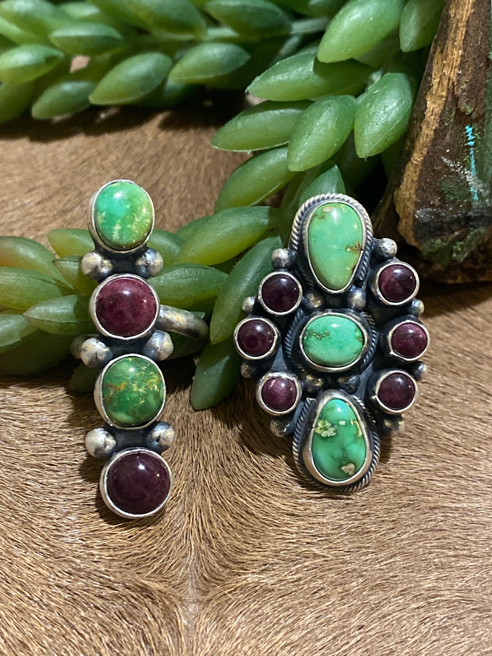 Wilmington Green & Purple Spiny Sterling Ring - Adj