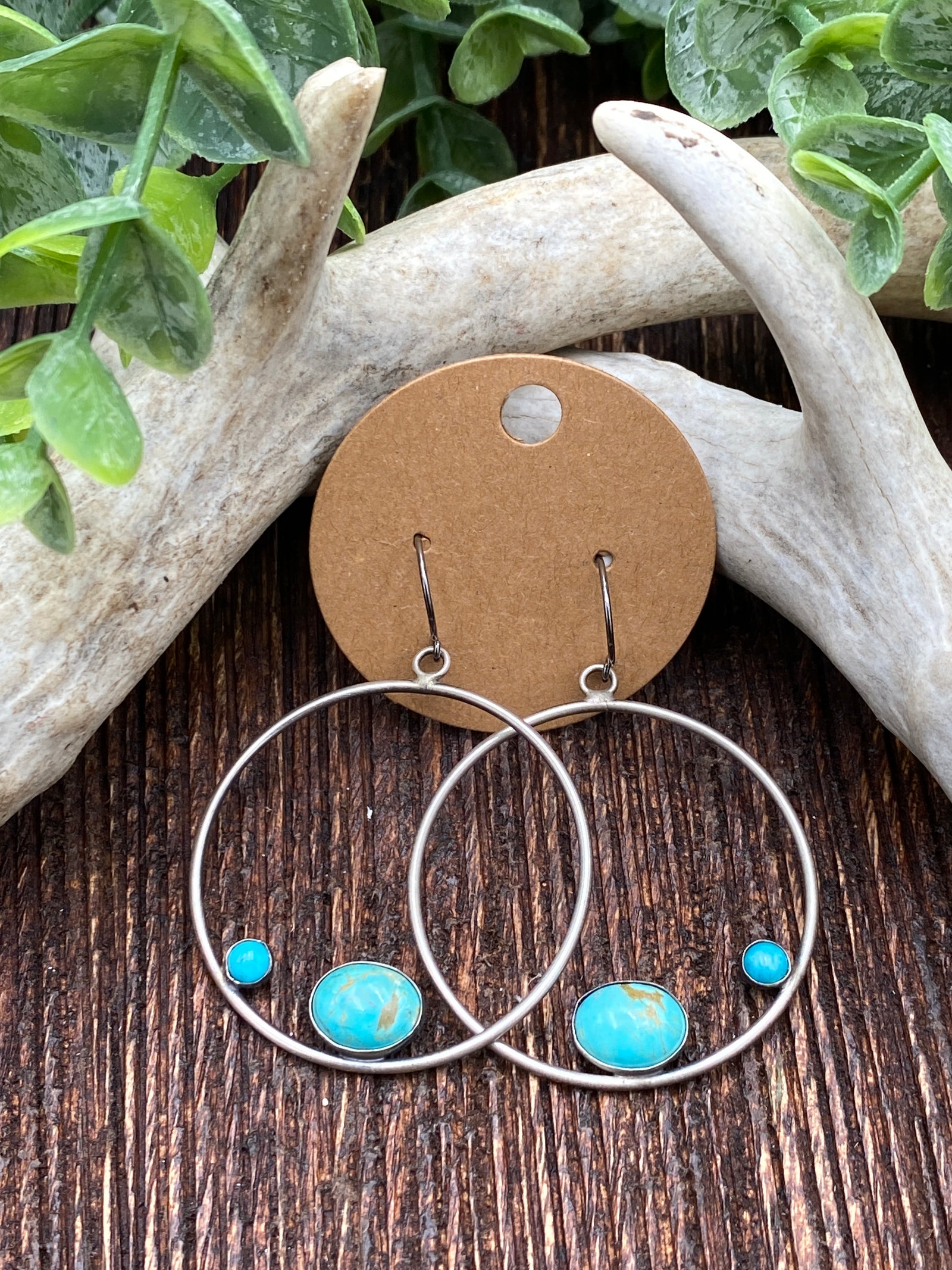 Maple Sterling Hoop Earrings With Low Double Turquoise Accent