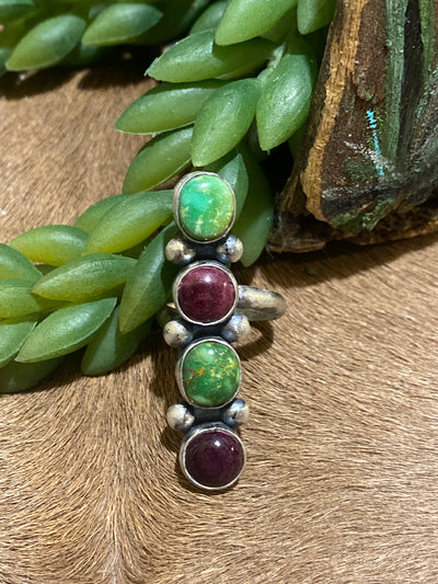 Wilmington Green & Purple Spiny Sterling Ring - Adj