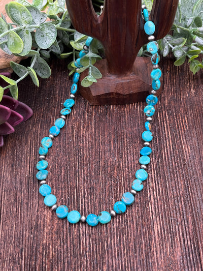 Agatha Flat Turquoise & Sterling Bead Necklace - 18"