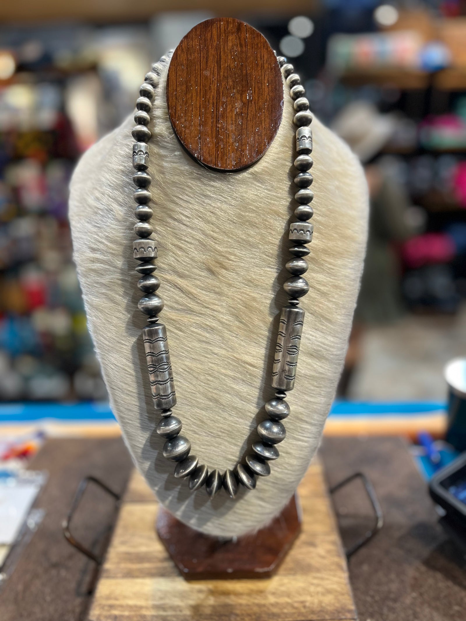 Miller Large Bead Stamped Sterling Necklace - 28"