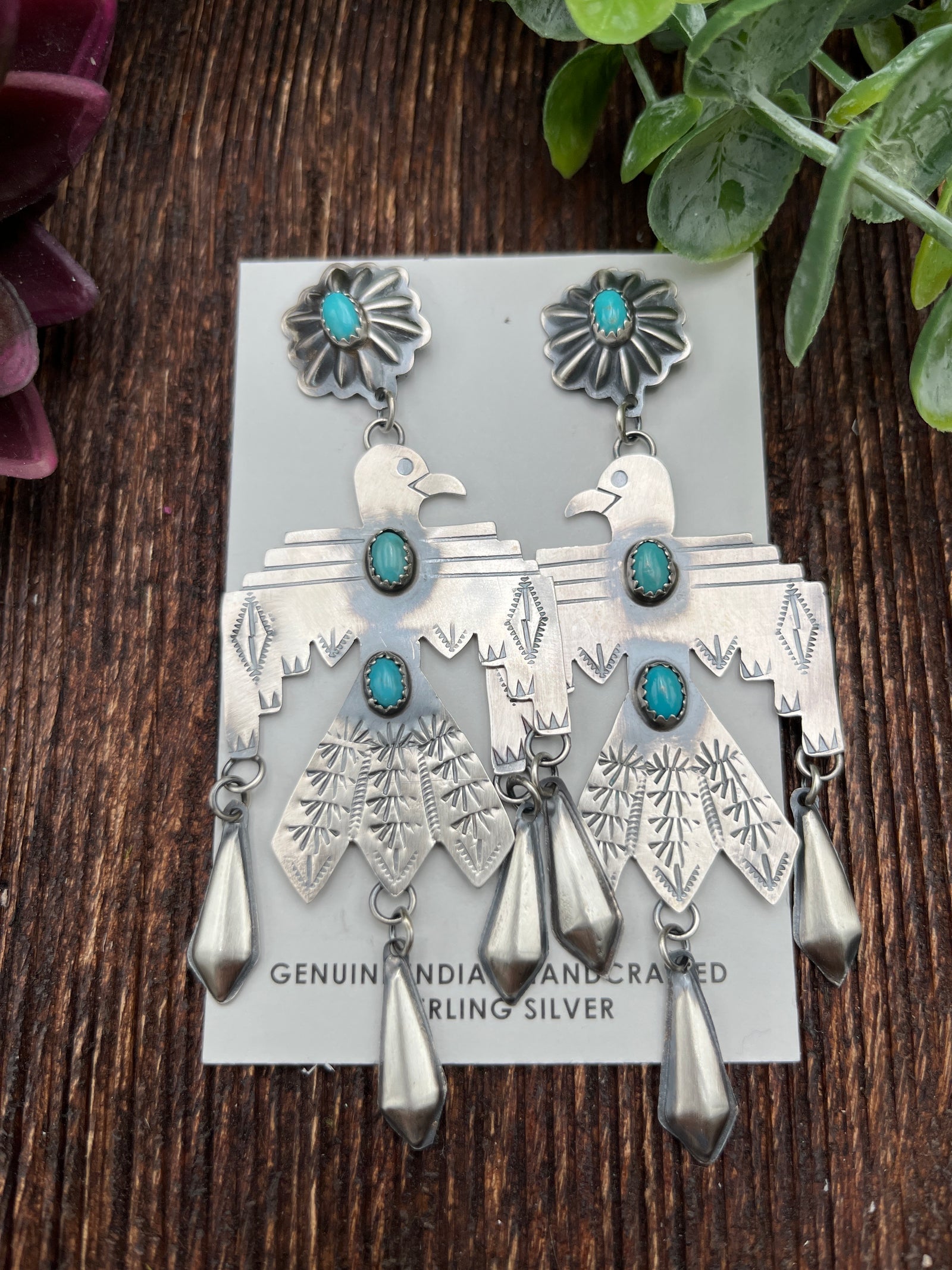 Torrance Concho Post Linked Thunderbird Earrings - Turquoise