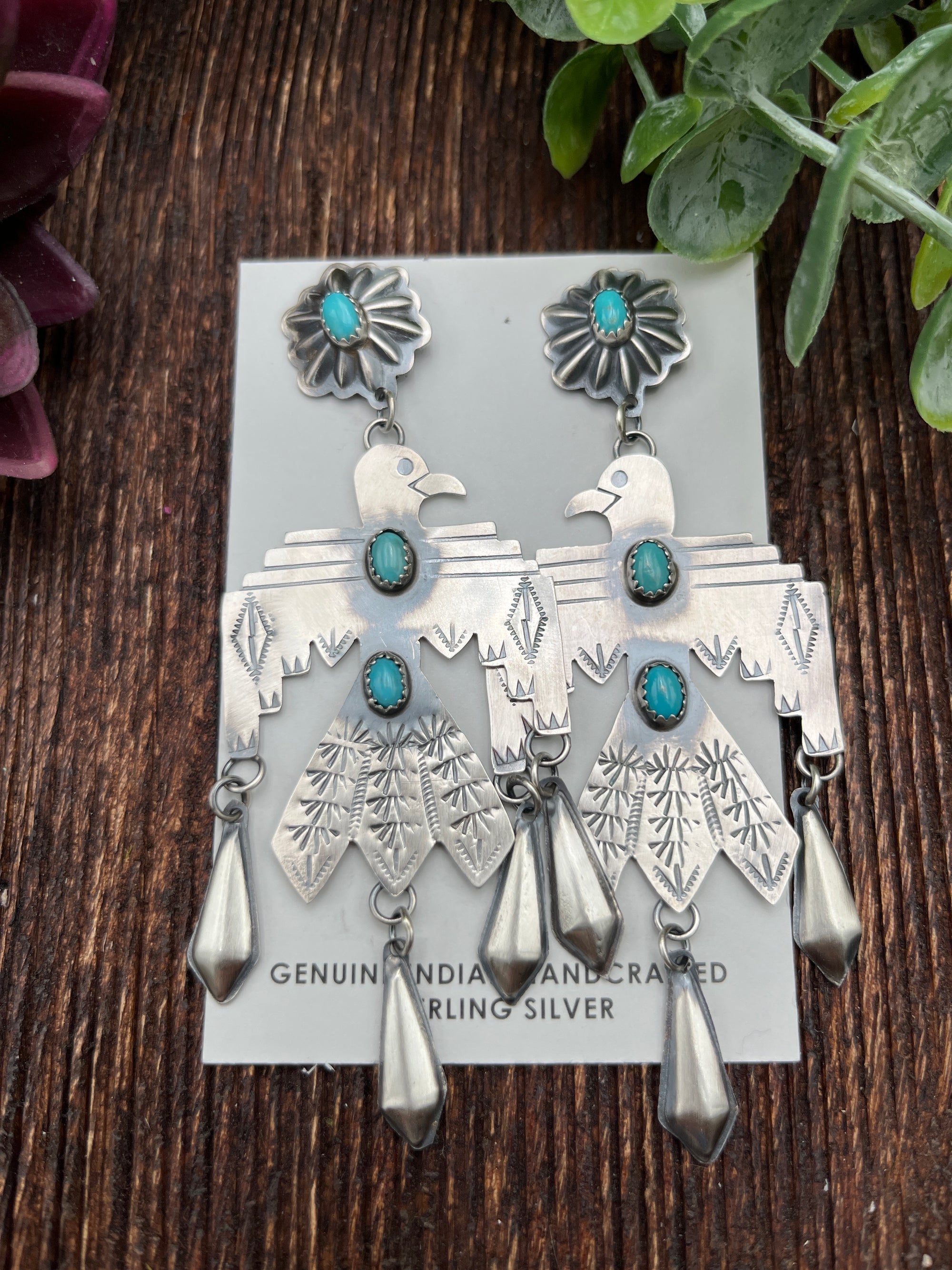 Torrance Concho Post Linked Thunderbird Earrings - Turquoise