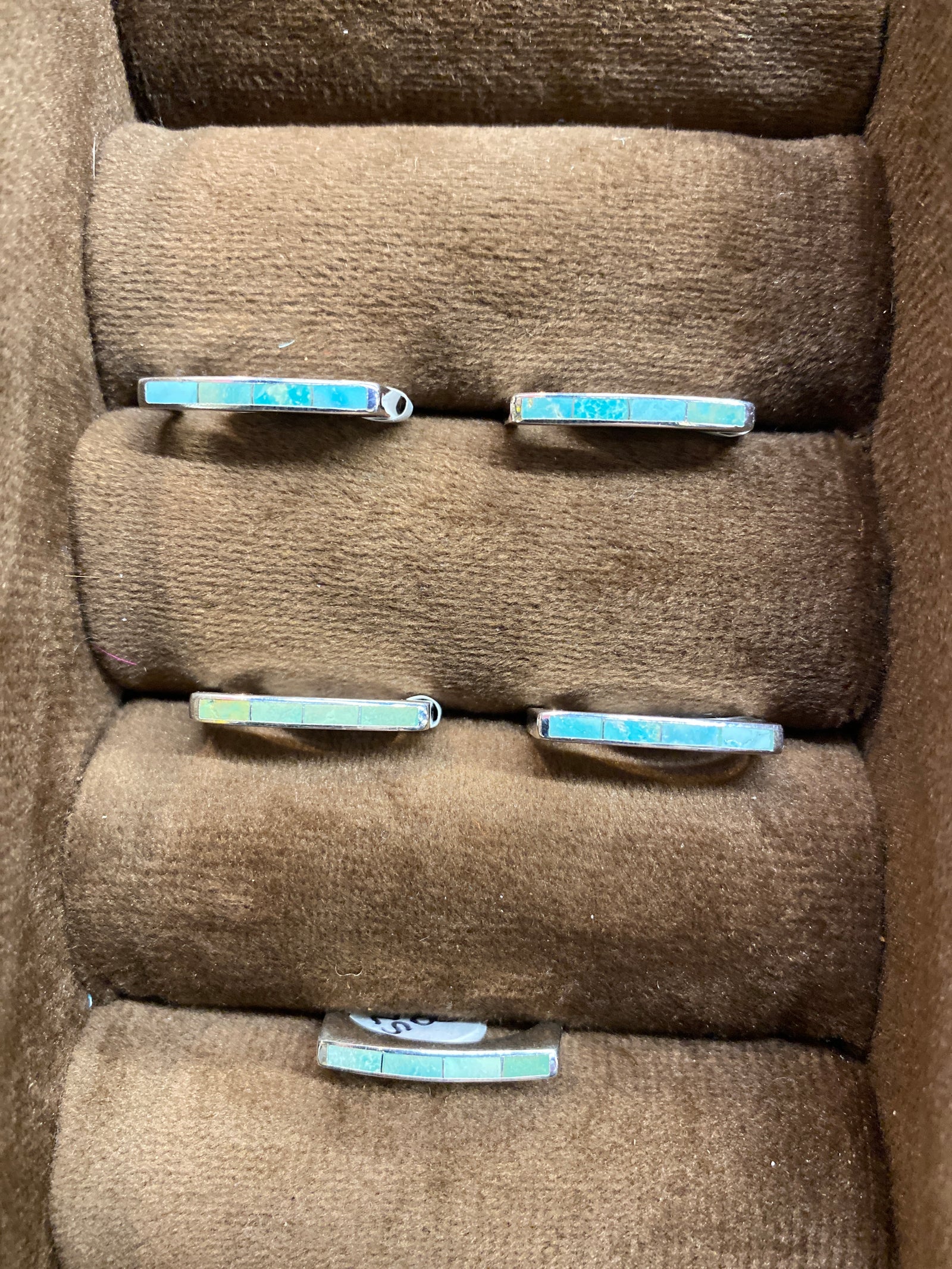 Peaceful Flat Top Inlaid Turquoise Sterling Ring - Size 8