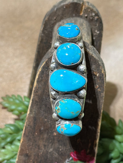 Kaelyn 5 Stone Turquoise Sterling Double Band Cuff