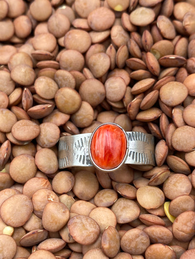 Falco Lash Stamped Band Red Spiny Sterling Ring