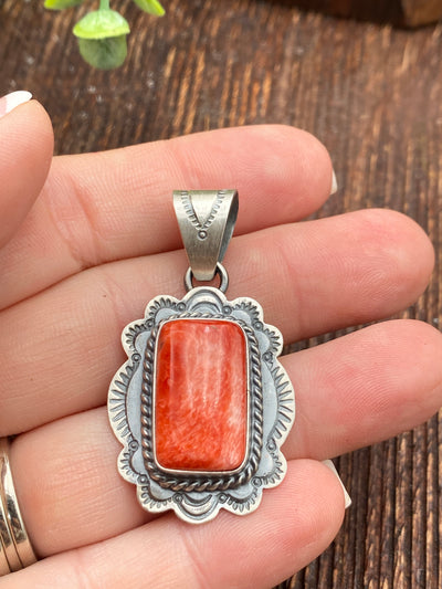 Clarkson Sterling Scallop Framed Spiny Pendant - Red