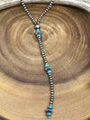 Yaya Sterling Y Lariat Turquoise & Navajo & Stamped Bead Necklace - 36"