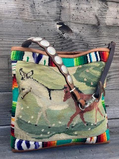 Vintage Burro & Colt  Needlepoint Totem Bag