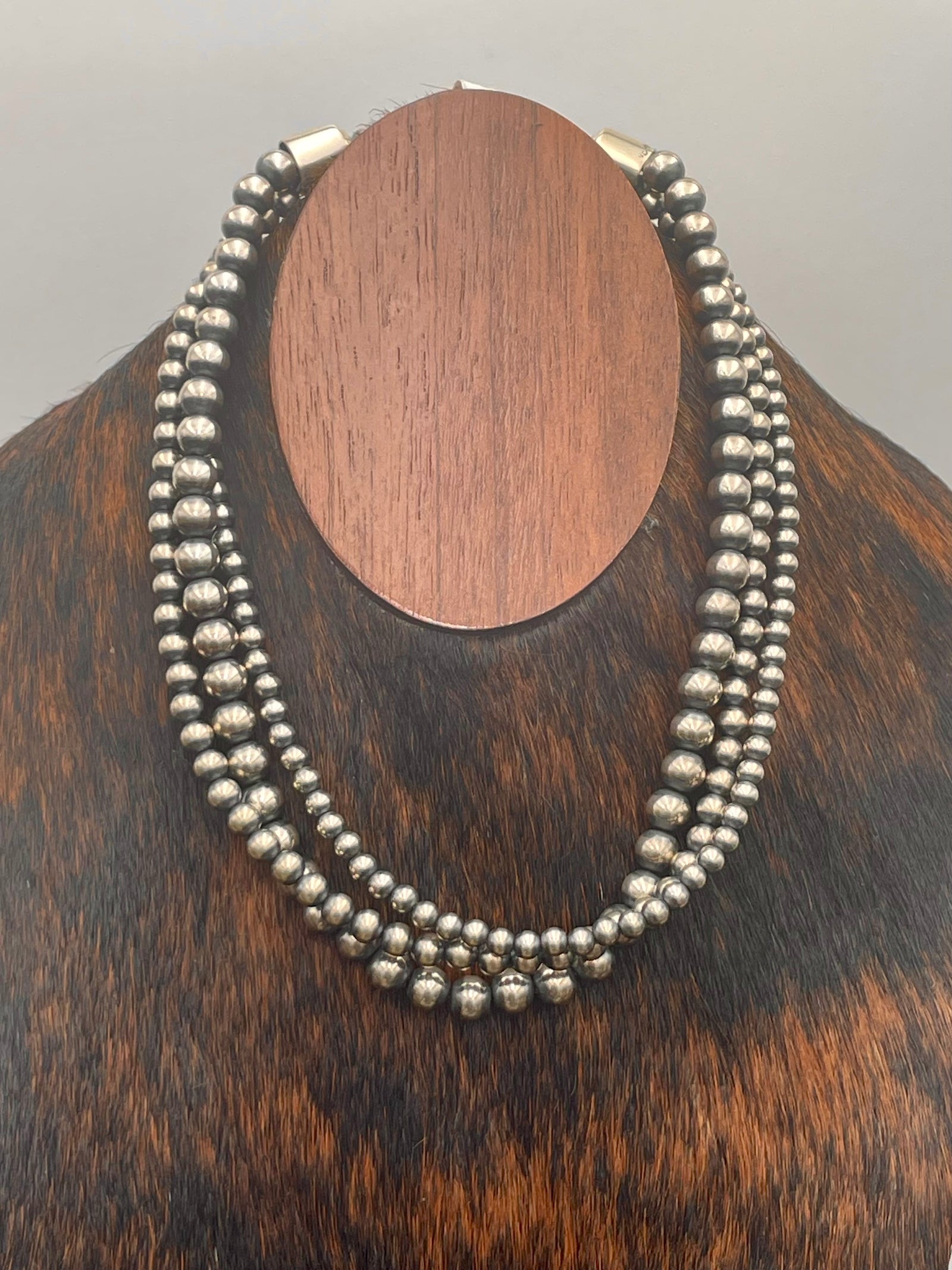 Triple Strand Sterling Navajo Necklace - 5, 6, 8mm