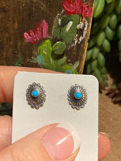 Alexander Petite Oval Concho Post Earrings - Turquoise
