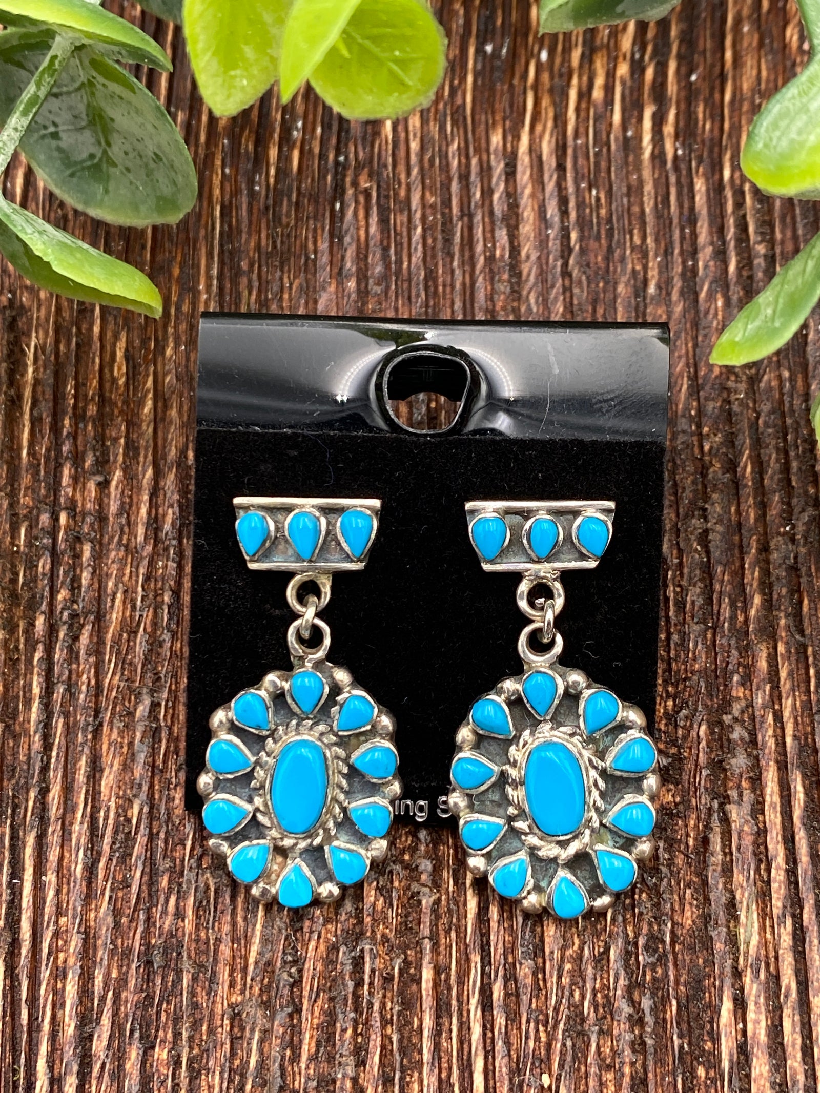 Collins Bar Post Cluster Drop Sterling Earrings - Turquoise