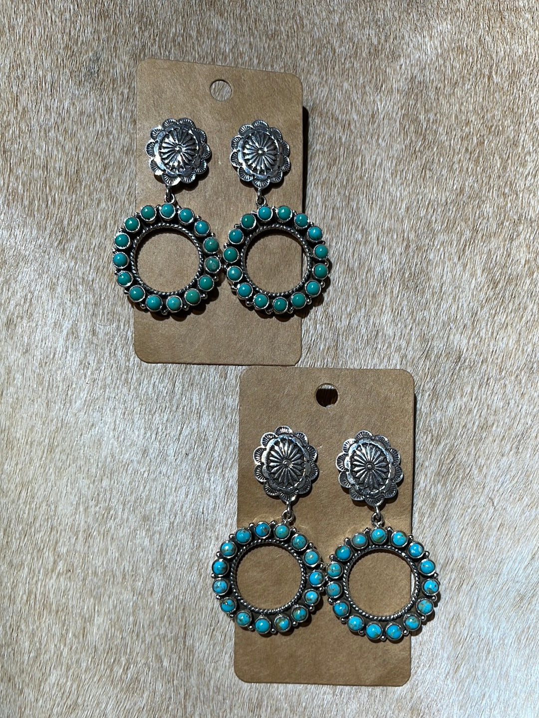 Concho Stud Turquoise Circle Drop Earrings