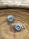 Parodia Sterling .75" Scalloped Round Concho Post Earrings - Turquoise