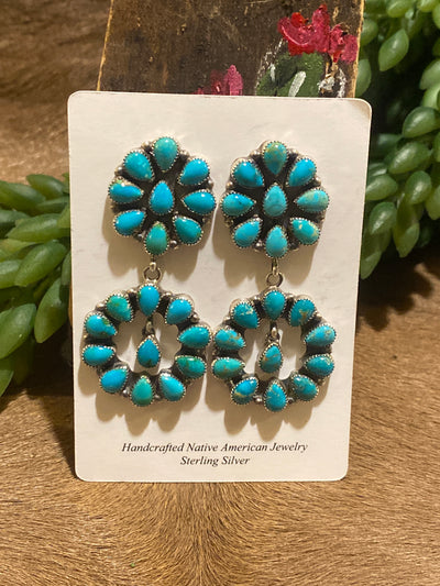 Carlisle Turquoise Double Cluster Earrings - 2.25"