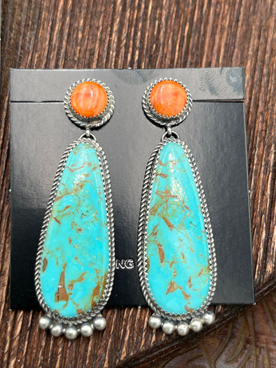Emersyn Round Spiny Post Turquoise Drop Sterling Earrings on