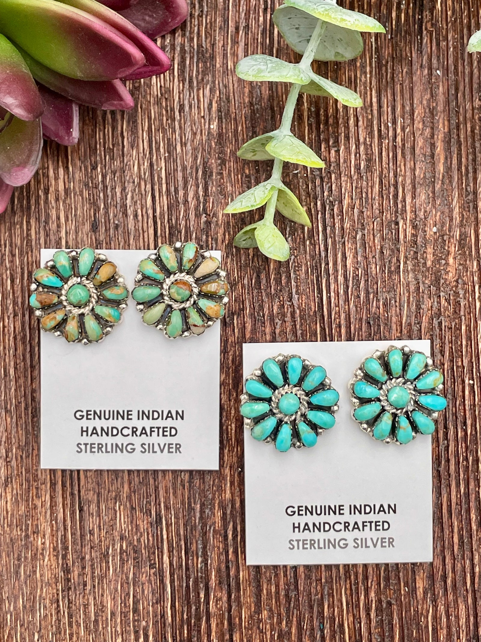 Grace Raised Stone Turquoise Flower Earrings - .8"