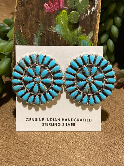 Francine Sterling Turquoise Dot Center Medallion Earrings - 1.4"
