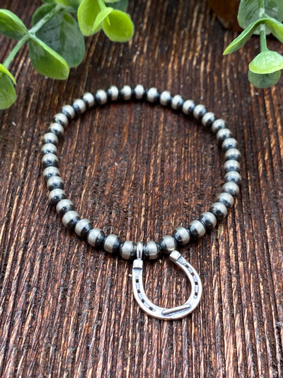 Mira Western 5mm Sterling Navajo Charm Bracelet - Horseshoe