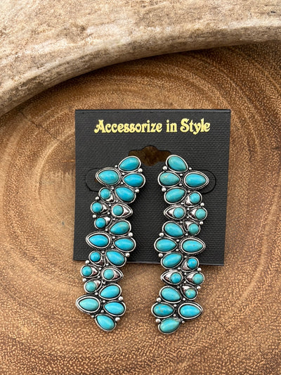 Ivy Long Cluster Post Earrings - Turquoise