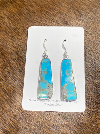 Santo Domingo Sterling Edge Turquoise Slab Earrings - Large