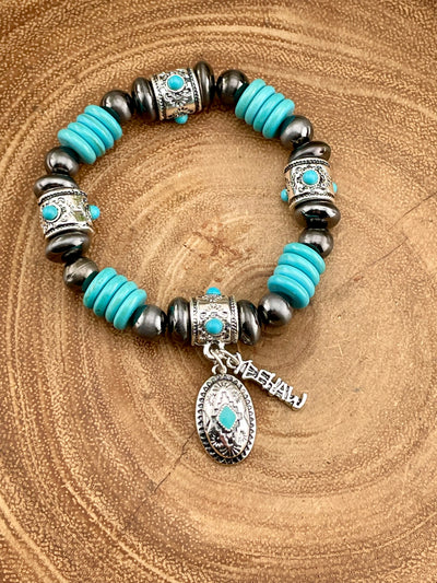 Word Play Fashion Navajo & Turquoise Bead Charm Bracelet