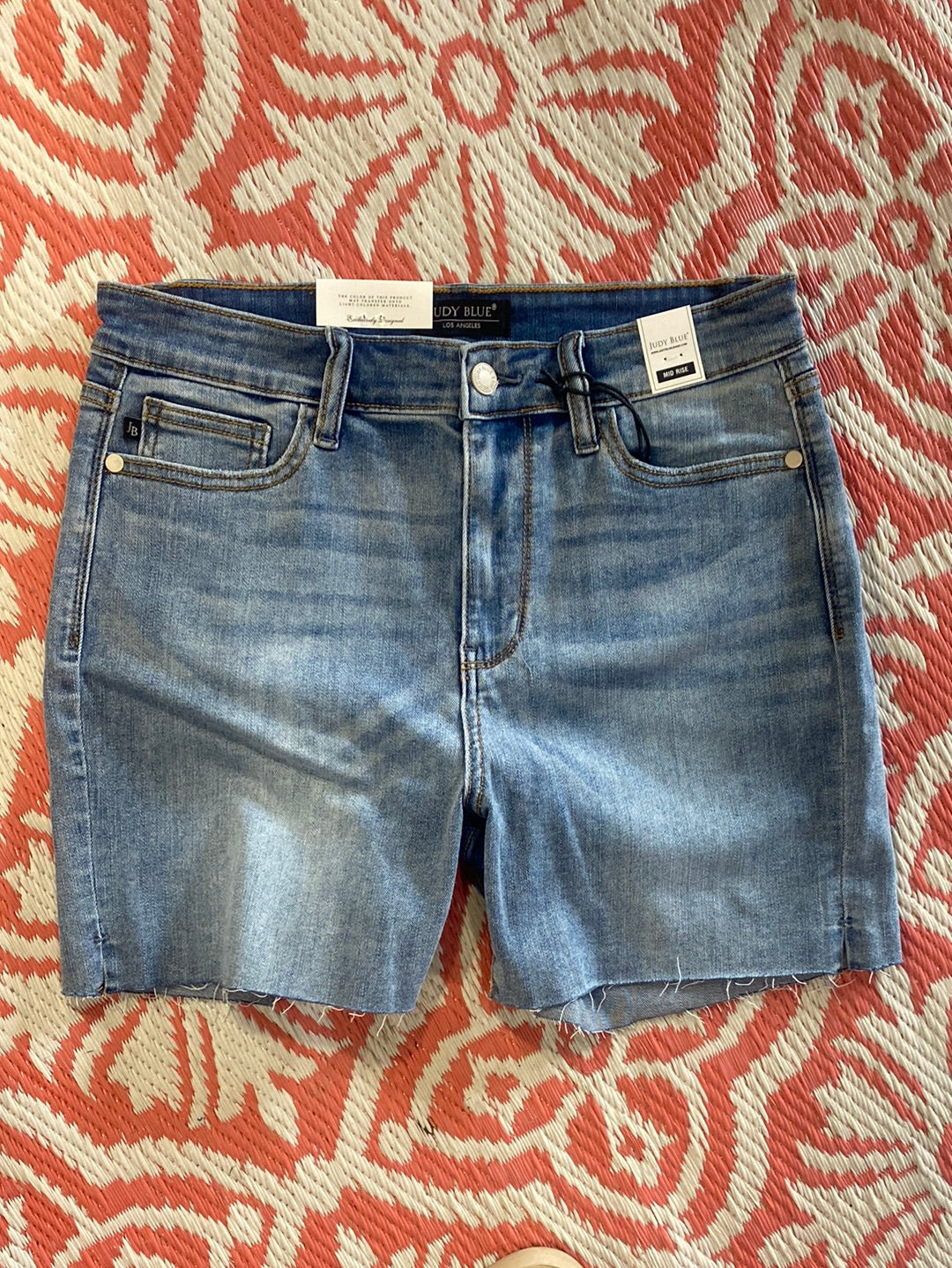 Judy Blue Mid Rise Frey Hem Denim Shorts