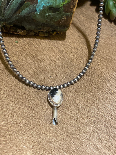 Bridgette Sterling 3mm Navajo Necklace With Stone Flute Blossom - 16"