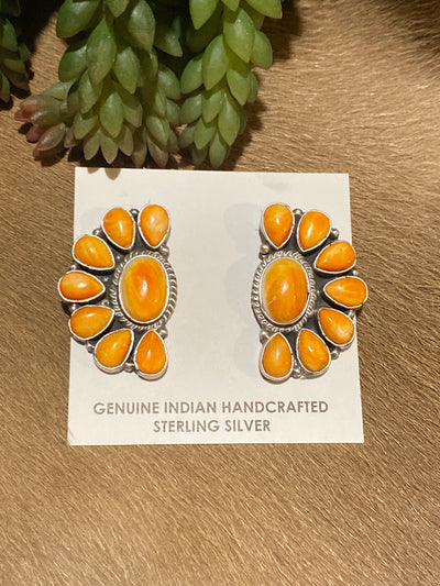 Greenbriar Turquoise Oval Center Half Circle Cluster Post Earrings - 1.5"